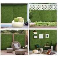 Outsunny 12PCS Artificial Boxwood Wall Panels 50cm x 50cm Grass Privacy Fence Screen Faux Hedge Greenery Backdrop Encrypted Milan Grass with White Flowers for Home Garden Backyard Balcony(m-13)