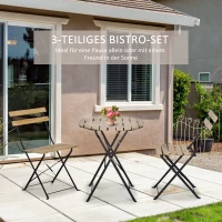 Outsunny Bistroset für 2 Personen Klappbar Bistrotisch mit 2 Stühlen Gartenmöbel Metall Kiefernholz Natur(m-4)