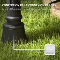 Outsunny Lampe de jardin lampadaire d'extérieur lampe d'extérieur Hongkong abat-jour verre culot E27 aluminium Ø23 x 114H cm noir(m-6)