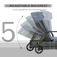 Outsunny 2PC Rattan Sun Lounger Recliner Bed Reclining Chair Patio Garden Outdoor Wicker Weave Adjustable Headrest with Fire Retardant Cushion – Grey(m-7)