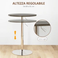 HOMCOM Tavolo Alto da Bar con Altezza Regolabile, Piano Girevole e Base in Acciaio, Ø60x69-91cm, Marrone(m-4)