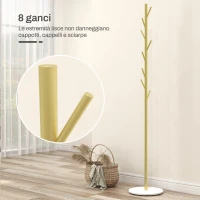 HOMCOM Appendiabiti da Terra Autoportante con 8 Ganci, Base in Marmo e Acciaio, Ø32x164cm, Oro(m-4)