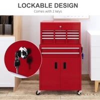 HOMCOM Portable Tool Box, Metal Tool Chest on Wheels with 6 Drawers for Garage and Workshop, Red(m-6)