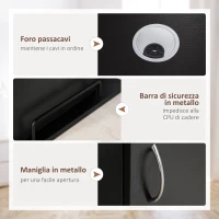 HOMCOM Scrivania per Computer PC Ergonomica, Scrivania da Ufficio con Mensole, Armadietto, Cassetto e Piano Tastiera Estraibile, Nera, 120x60x74cm(m-6)