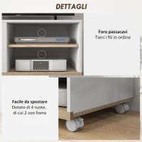 HOMCOM Mobile TV 42" Max con 2 Ripiani Aperti e Anta e Ruote, in Truciolato, 80x45x39.5 cm, Bianco(m-6)