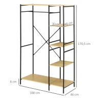 HOMCOM Penderie portant à vêtements style industriel en métal avec tringle et 4 étagères - dim. 100L x 46L x 170,5H cm(m-3)