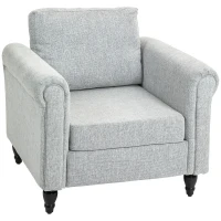 HOMCOM Vintage Accent Chair, Upholstered Occasional Chair with Back Pillow, Rolled Arms, Rubber Wood Legs, Light Grey(m-11)