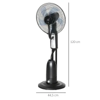 HOMCOM Ventilador Nebulizador Ventilador con Agua Oscilante 90W Control Remoto 3 Modos 3 Velocidades Temporizador Ø44,5x120 cm Negro(m-3)