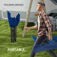 Outsunny Camping Bed for Adults, Single Folding Camp Bed, Portable Camping Cot with Side Pocket, Headrest and Oxford Seat for Outdoor, Travel, Fishing, Dark Blue(m-4)