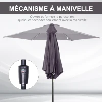Outsunny Parasol droit parasol inclinable de jardin balcon terrasse manivelle toile polyester imperméabilisée haute densité 180 g/m² Ø2,6 x 2,35H m aluminium gris(m-5)