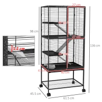 PawHut Rolling Chinchilla Cage, Small Animal Cage for Ferrets w/ Three Doors, Storage, Shelf, Tray Tray, Bowl, Water Bottle(m-3)
