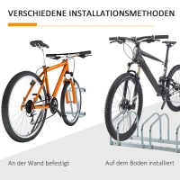 HOMCOM Fahrradständer für 4 Fahrräder, Boden- & Wandmontage, 110x33x27cm, Silber(m-9)