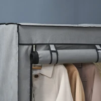 HOMCOM Steel Frame Fabric Wardrobe, with Rail and Shelves - Light Grey(m-8)