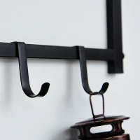 HOMCOM Mueble Recibidor Set de Zapatero y Perchero Montado en la Pared con 6 Ganchos y Plataforma para Entrada o Pasillo 75x30x45 cm Negro y Madera(m-9)