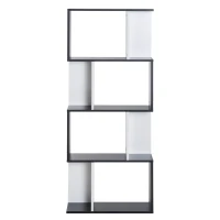 HOMCOM  Bücherregal S-förmiges Standregal Lagerregal 4-stufige Vitrine mit Hardware-Schnalle moderner Raumteiler Spanplatte Schwarz+Weiß 60 x 24 x 148 cm(m-6)