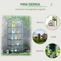 Outsunny Mini Serra da Giardino e Terrazza per Piante a 5 Ripiani in Acciaio con Copertura in PVC, 69x49x193 cm, Verde(m-6)