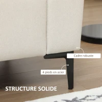 HOMCOM Canapé 3 places style contemporain avec 4 coussins piètement acier noir revêtement tissu aspect lin crème(m-6)