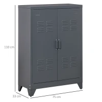 HOMCOM Armario Metálico con Doble Puerta y 2 Baldas Ajustables Mueble Multiusos para Oficina Salón Dormitorio 75x33x110cm Gris(m-3)