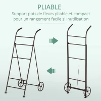 Outsunny Jardinière Chariot sur Pied 3 Niveaux Style Rural Chic - Pliable - 2 poignées et Roues - nœuds de Corde métal martelé Effet Vieilli(m-6)
