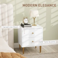 HOMCOM Elegant Two-Drawer Bedside Table - White/Gold-Tone(m-4)