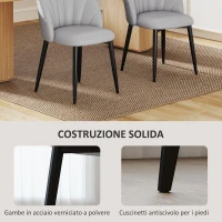 HOMCOM Set 2 Sedie da Pranzo in Pelle PU con Gambe in Metallo e Schienale a Conchiglia, Grigio Chiaro(m-6)