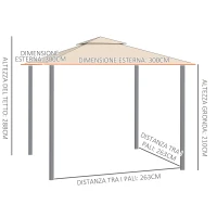Outsunny Gazebo da Giardino 3x3 m con Tenda Parasole Laterale, Altezza 288 cm, Cachi(m-3)