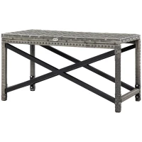 Outsunny Outdoor Coffee Table, Garden PE Rattan Side Table with Plastic Board Under the Full Woven Table Top and X-Shape Frame for Patio, Balcony, Mixed Grey(m-11)