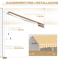 Outsunny Tenda da Sole Avvolgibile a Caduta con Manovella, in Alluminio e Poliestere, Arancione e Bianco(m-6)