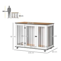 PawHut Dog Crate Furniture, Dog Cage End Table, with Wheels, for Large Dogs, 106 x 60 x 82 cm  - White(m-3)