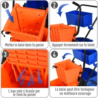 HOMCOM Chariot de ménage chariot de lavage professionnel essoreuse latérale seau 26 L + panier de rangements 78 x 45 x 95 cm orange(m-7)