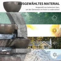 Outsunny Gartenbrunnen, Backsteinoptik, 5-stufig, Solarbetrieb, LEDs, 107cm, Kunstharz, Grau/Braun(m-7)