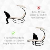 Outsunny Bain de Soleil transat à Bascule Design Contemporain avec Pare-Soleil, Matelas Grand Confort, tétière métal époxy Noir Polyester crème(m-6)