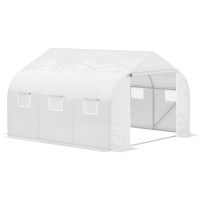Outsunny Invernadero de Túnel 3,5x3x2 m Invernadero de Jardín con 6 Ventanas y Cubierta de Polietileno PE 140 g/m² Blanco