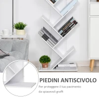 HOMCOM Libreria ad Albero in Legno Bianco, Scaffale Salvaspazio a Colonna con 10 Ripiani, 50x28x142cm(m-4)