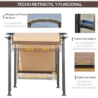 Outsunny Pérgola 3x2,5 m Cenador con Techo Retráctil para Jardín Patio Terraza Tela Poliéster Atornillados Resistente Protección de Rayos UV Beige(m-4)