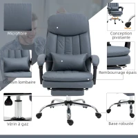 Vinsetto Fauteuil de bureau direction massant chauffant hauteur réglable dossier inclinable repose-pied gris(m-7)