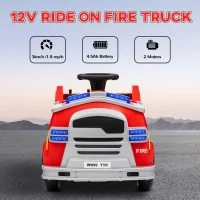AIYAPLAY Ride On Fire Truck, 12V Kids Electric Car with Siren, Flashing Lights, Firefighting Tools, Music, Horn, Slow Start, Red(m-7)