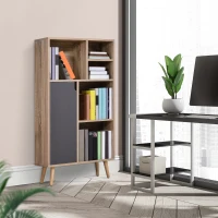 HOMCOM Freestanding Bookshelf Living Room Bookcase Storage Cabinet with 5 Shelves and Door Cupboard for Home Office, Bedroom, Study, Grey(m-2)