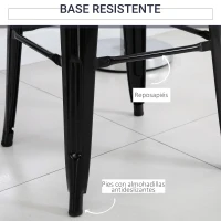 HOMCOM Conjunto de 4 Taburetes de Bar Estilo Industrial Apilables y con Reposapiés Aptos para Interiores y Exteriores 43x43x76 cm Carga Hasta 120kg Negro(m-6)