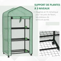 Outsunny Mini serre de jardin avec 3 étagères, bâche PE haute densité, porte enroulable, 4 roulettes, dim. 69L x 49l x 130H cm(m-4)