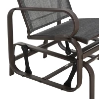 Outsunny 3 Pieces Garden Gliding Chair Set, Metal Frame 2 Single Armchair Swing Seater and 1 Glass Top Coffee Table w/ Breath Mesh Fabric Seat, Brown(m-8)
