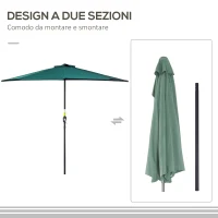 Outsunny Ombrellone Semicircolare da Parete 2.7x2.4 m con Apertura a Manovella in Poliestere, Verde(m-7)