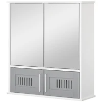 kleankin Bathroom Mirror Cabinet, Wall Mounted Storage Cupboard with Double Doors and Adjustable Shelf, Bathroom Organizer, Grey(m-11)