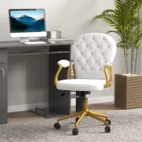 Vinsetto Height Adjustable Home Office Chair, Button Tufted Computer Chair with Padded Armrests and Tilt Function, Cream White(m-2)