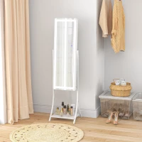 HOMCOM Free Standing Dressing Mirror with LED Lights, Full Length Mirror with 3 Temperature Colours and Storage Shelf(m-2)