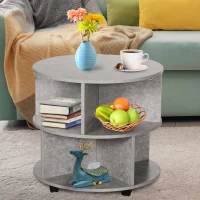 HOMCOM Round Coffee Table with Wheels, 3-Tier Rolling Side Table for Living Room with Divided Shelves, Cement Colour(m-7)