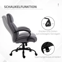 Vinsetto Bürostuhl, Ergonomischer Chefsessel bis 220 kg belastbar, Gepolsterter Schreibtischstuhl mit Armlehne, breit Sitz, Höhenverstellbarer Drehstuhl mit Wippfunktion, Leinenoptik, Hellgrau(m-6)