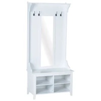HOMCOM Conjunto de Muebles de Entrada Recibidor Pasillo Set de 3 Piezas Perchero Espejo Banco Zapatero con Estantes 80x40x170cm Madera(m-1)