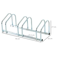 HOMCOM Bike Stand Parking Rack Floor or Wall Mount Bicycle Cycle Storage Locking Stand (3 Racks, Silver)(m-3)