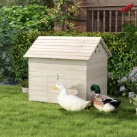 PawHut Wooden Duck House Poultry Coop for 2-4 Ducks with Openable Roof Raised Feet Air Holes Natural(m-2)
